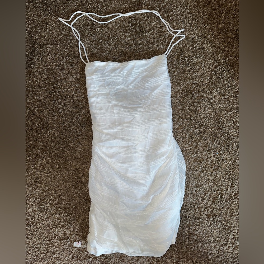 Hello Molly White Textured Mini Dress